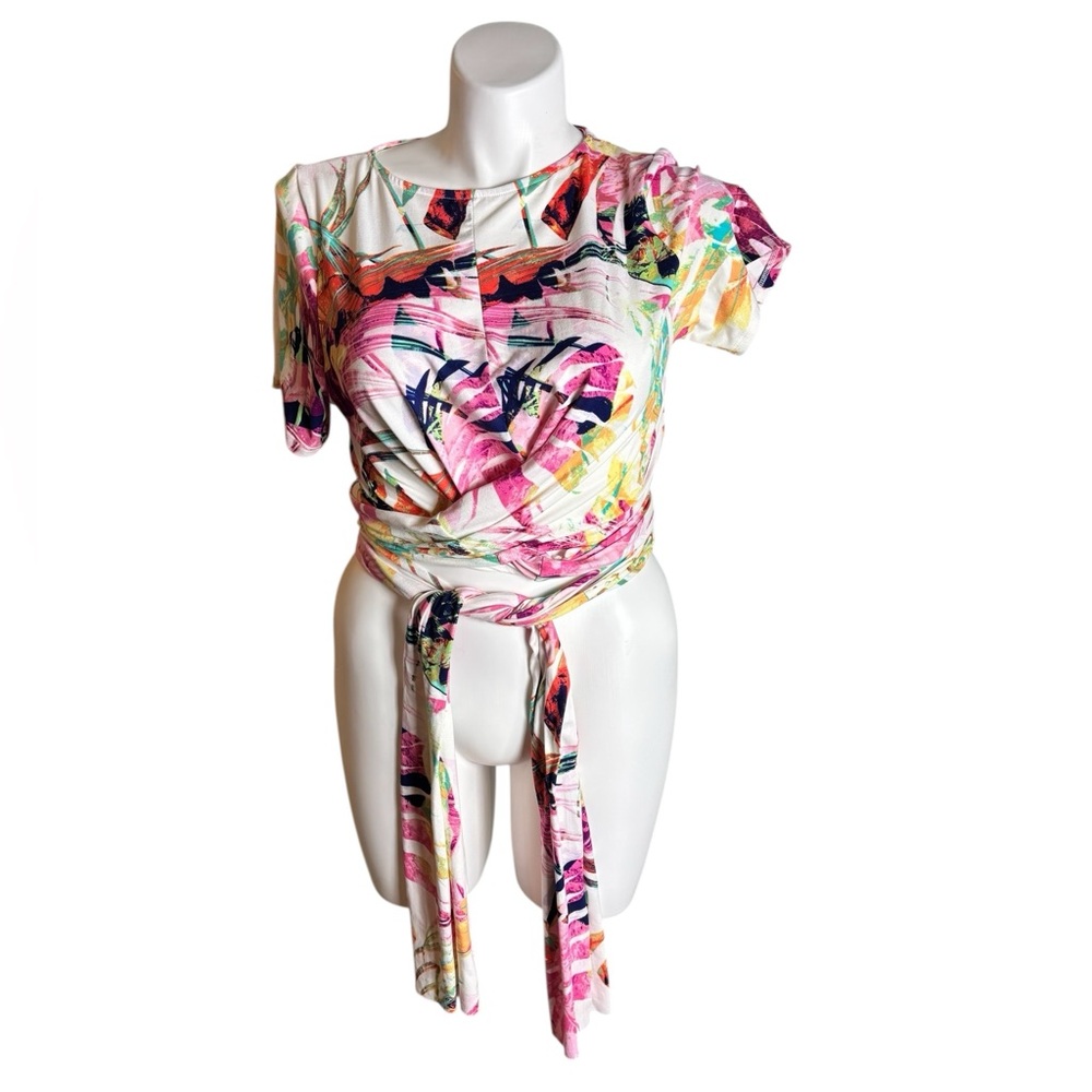 The Curve by Judani 3X Maki Skirt Top Crop Tie Wrap Shirt Floral 2 PC - Picture 9 of 12